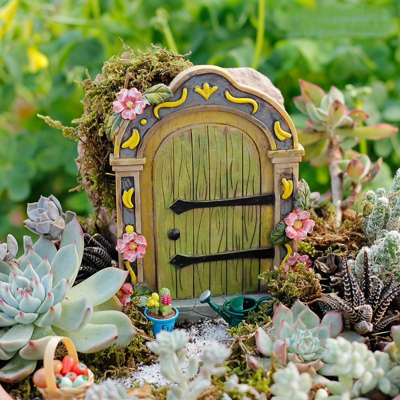 MUAMAX Fairy Garden Door Accessories Fairy Doors Wall Outdoor Mystical Miniature Garden Door for Tree Trunk (Green) - Image 4